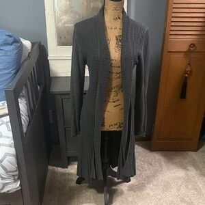 Gray Open Front Knit Cardigan